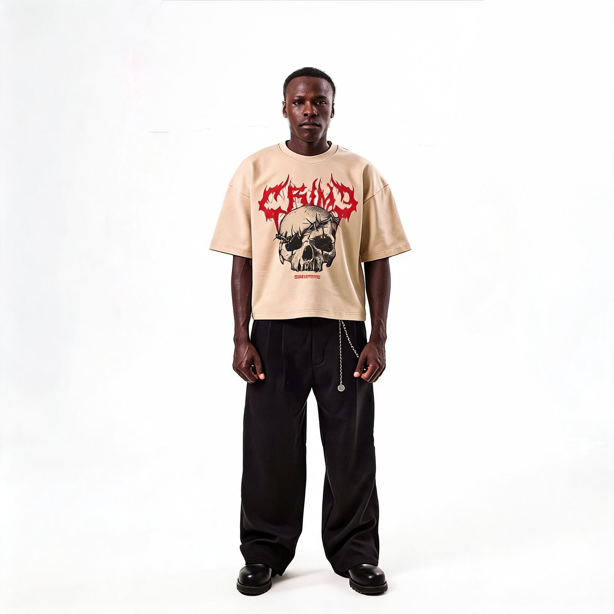 SCARY Crime Oversized T-Shirt – Beige Premium Streetwear Tee